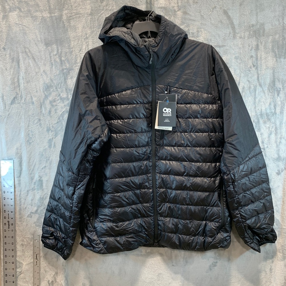 Outdoor Research Mens Helium Down Hoodie Black 800 Fill Puffer Jacket XXL NEW